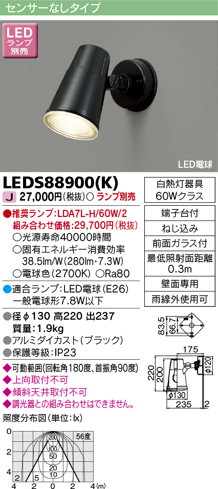 東芝ライテック LEDブラケット アルミダイカスト・ガラス ランプ別売 - 1